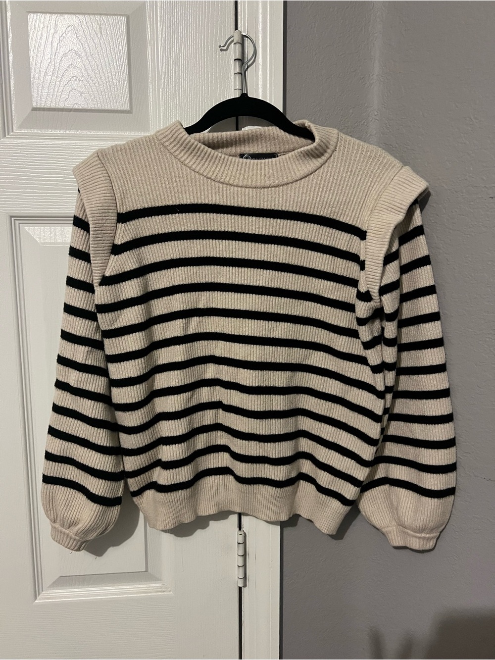 Striped Crewneck Sweater in Cream and Black